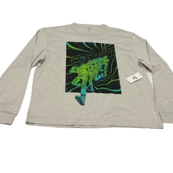 Mode of One Mens Long Sleeve Relaxed Space Guy Graphic Tshirt Heather Grey L - Picture 5 of 9